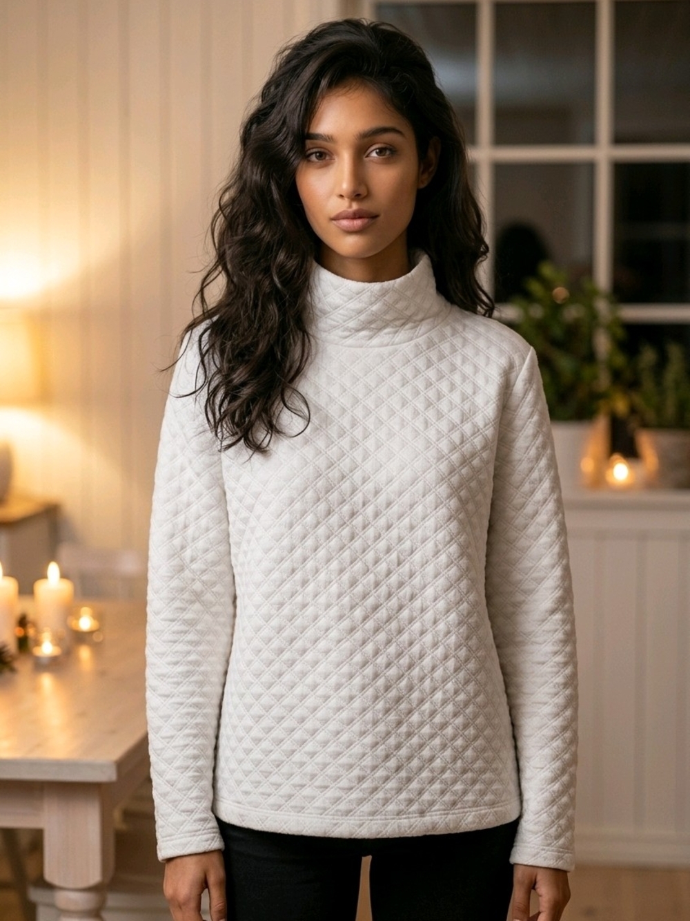 J. Crew Quilted Cream Turtleneck Sweater